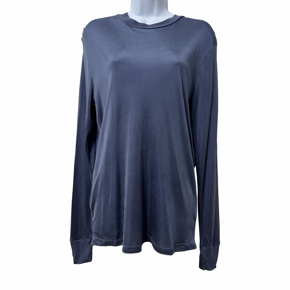 Lands End Womens 100% Silk Crew Neck Base Layer Long Sleeve Top Size M Blue